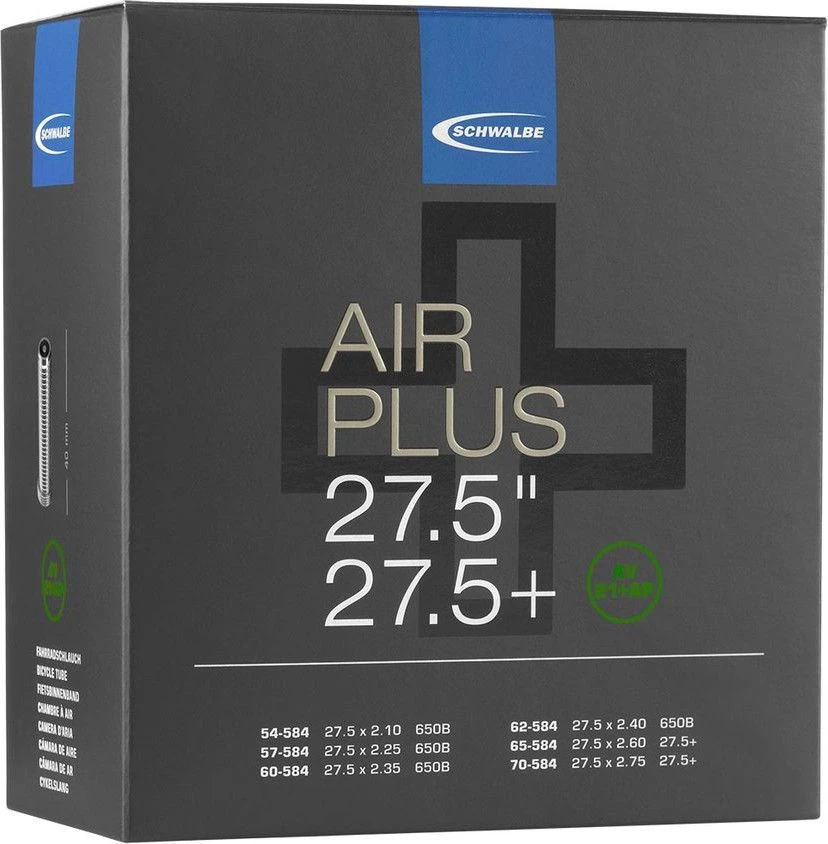 Schwalbe Air Plus 27.5 Plus AV21 Inner Tube + 40mm Shrader Valve 1 Schwalbe Air Plus 27.5 Plus AV21 Inner Tube + 40mm Shrader Valve