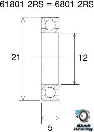 Black-bearing Black Bearing 61801-2RS 12 X 21 X 5 Mm 2 Black-bearing Black Bearing 61801-2RS 12 X 21 X 5 Mm - Image 2